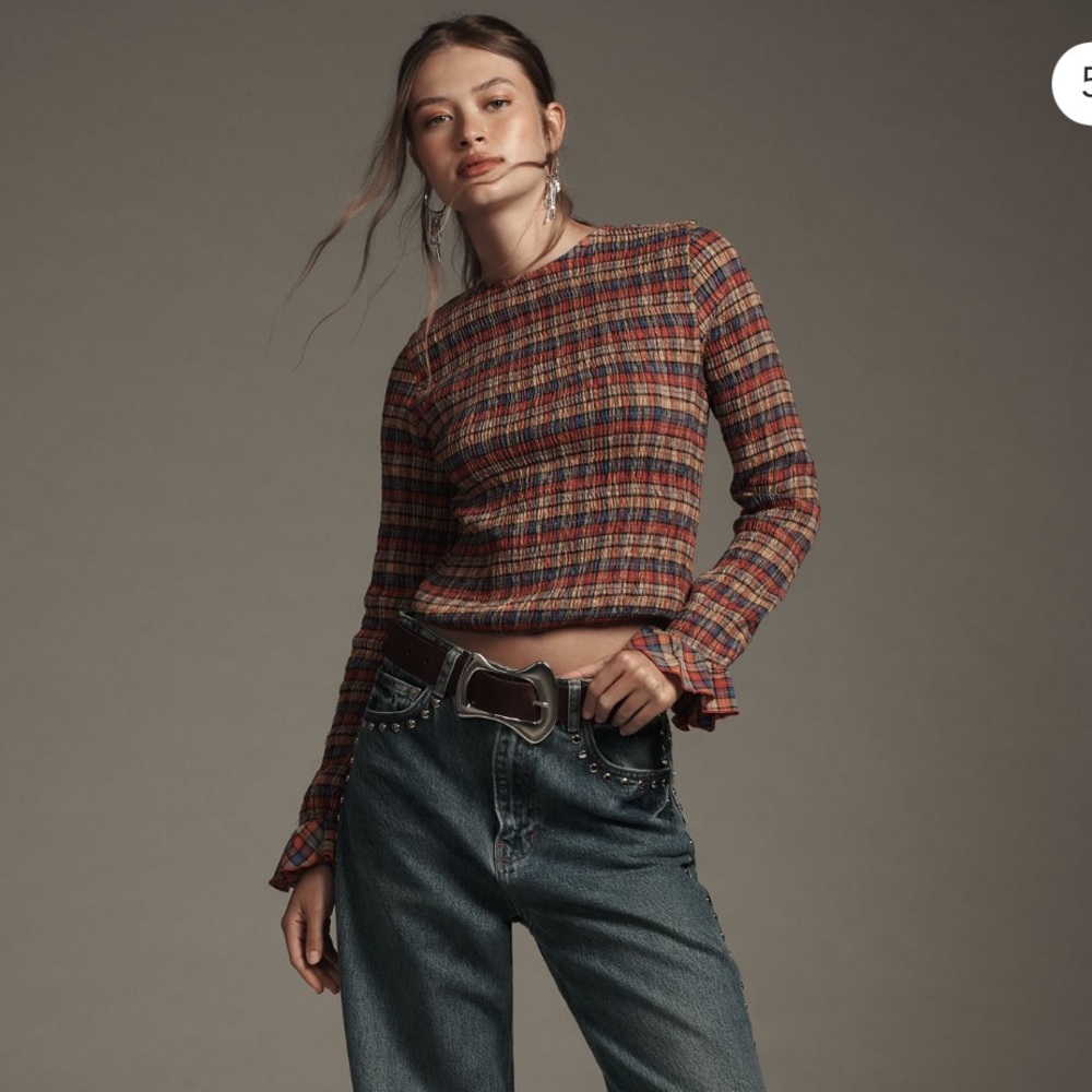 Maeve Multicolor Plaid Long Sleeve Blouse